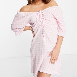 Vero Moda tie front milkmaid mini dress in pink gingham